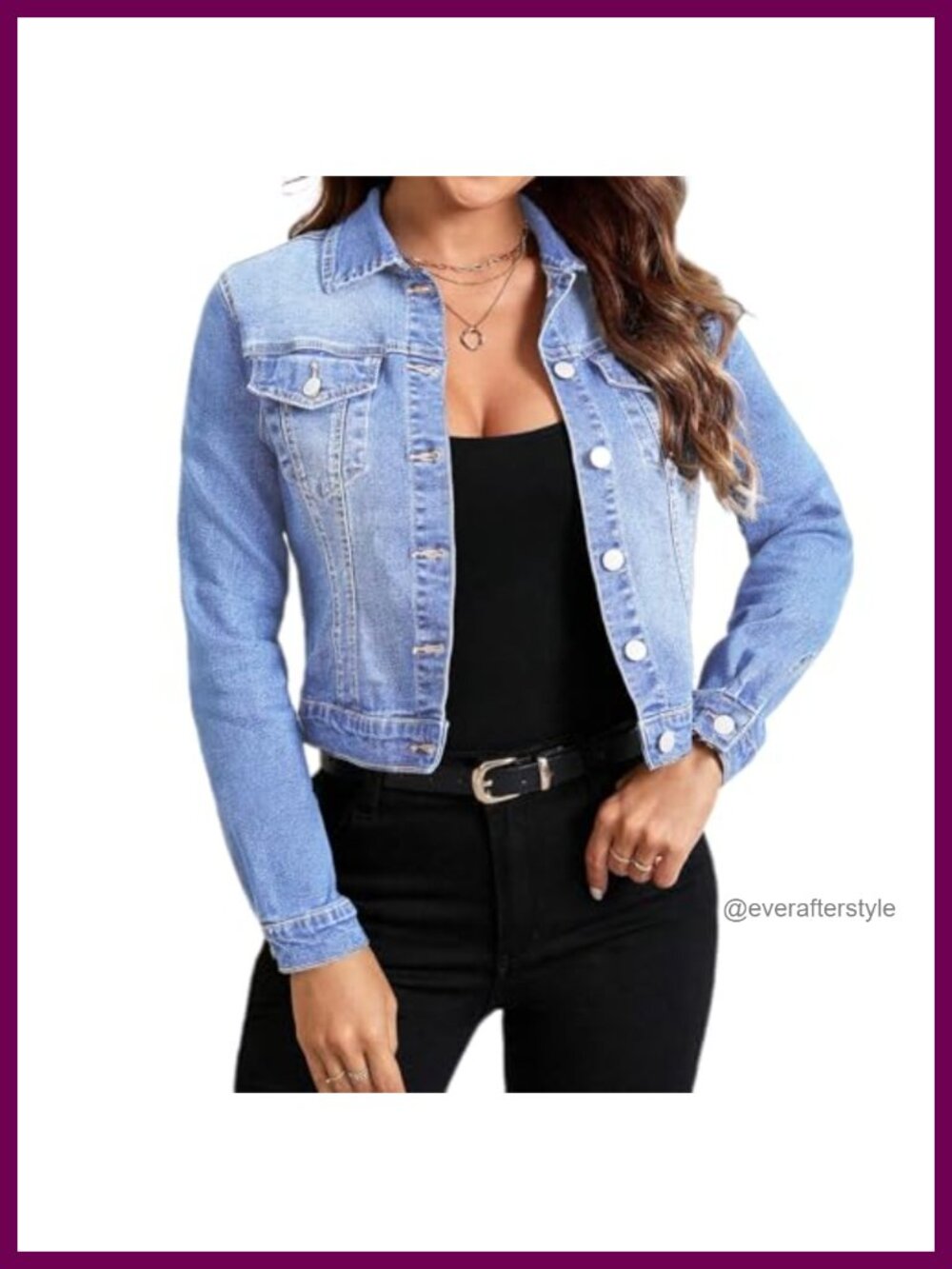 Women's Stretchy Cropped Denim Jacket Long Sleeve Button Down Coat